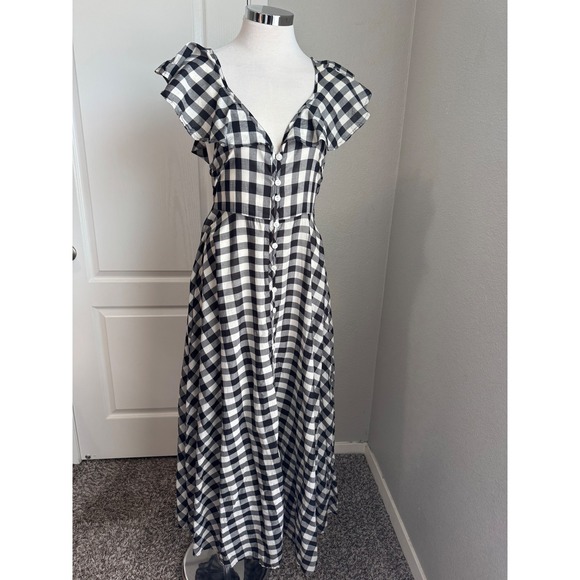 J. Crew Beachwear Gingham Maxi Dress Ruffle Sleeves Button‎ Front XS - Picture 8 of 9